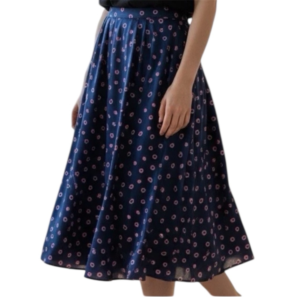 VTG 80s Leslie Fay Navy Pink Polka Dot Pleated Midi Skirt Plus Size 14